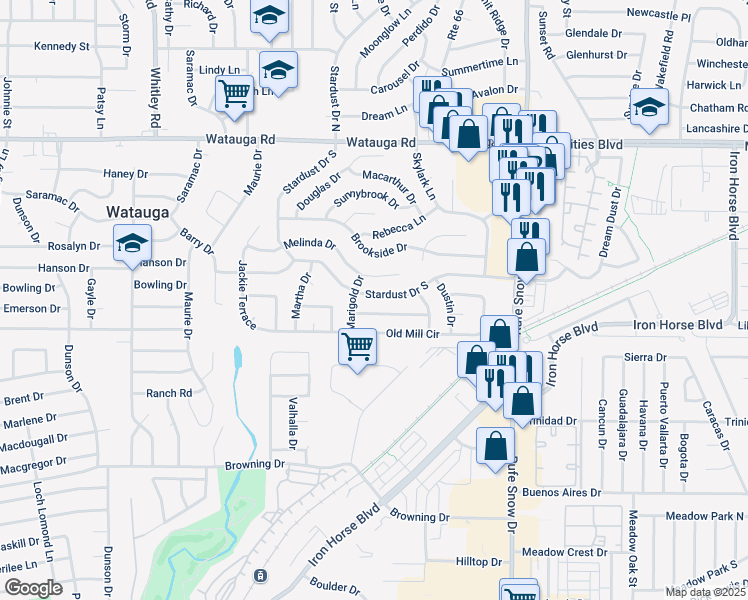 map of restaurants, bars, coffee shops, grocery stores, and more near 6405 Grasshopper Drive in Watauga