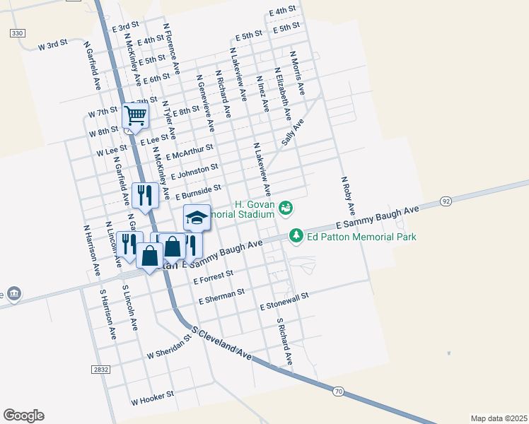 map of restaurants, bars, coffee shops, grocery stores, and more near 607 East Mead Street in Rotan
