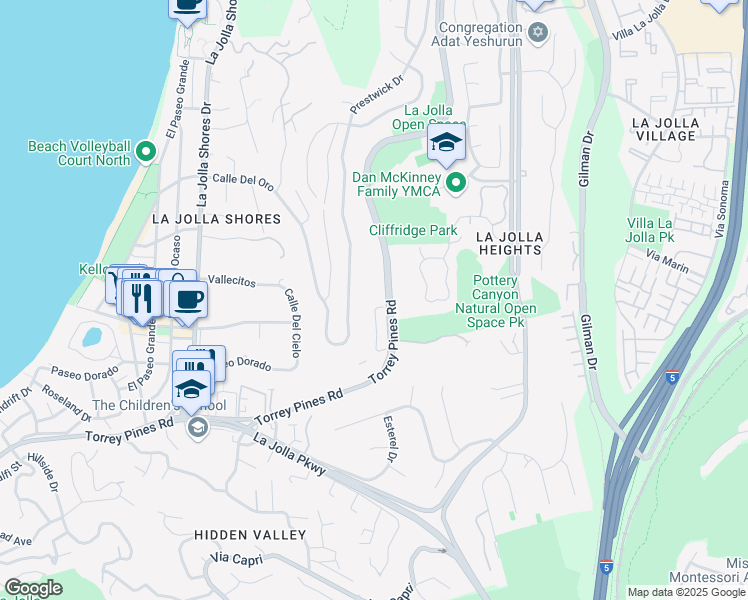 map of restaurants, bars, coffee shops, grocery stores, and more near 2888 Torrey Pines Road in San Diego