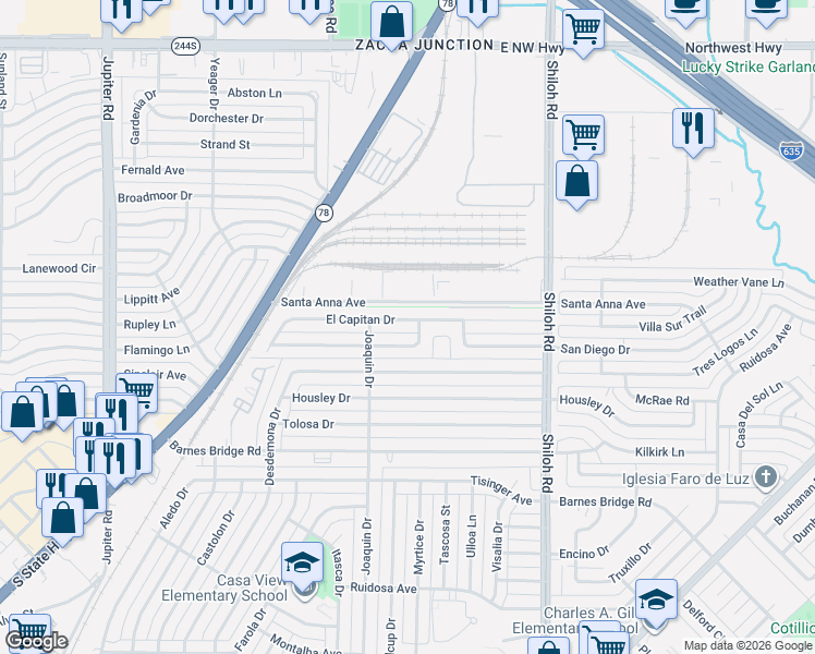 map of restaurants, bars, coffee shops, grocery stores, and more near 2321 San Francisco Drive in Dallas
