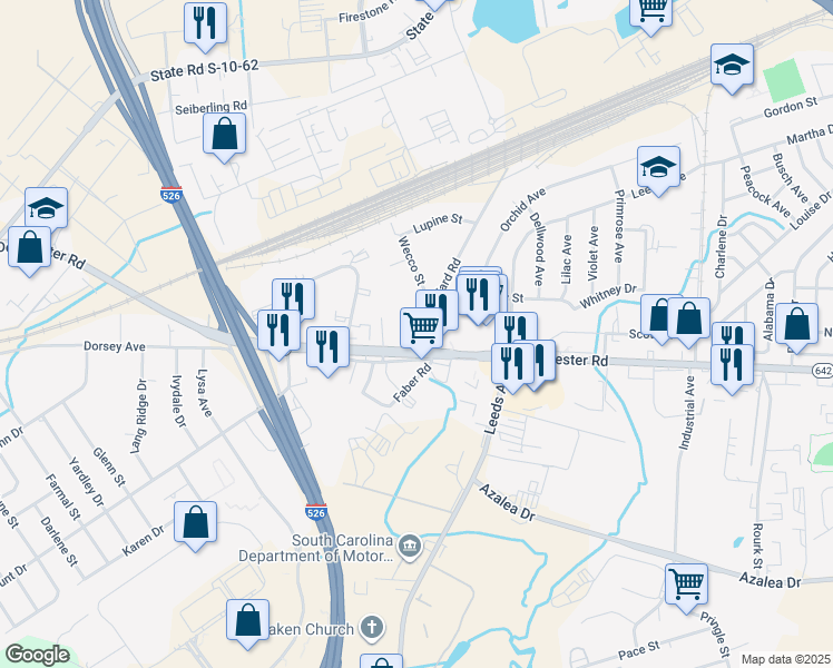 map of restaurants, bars, coffee shops, grocery stores, and more near 4506 Dorchester Road in North Charleston