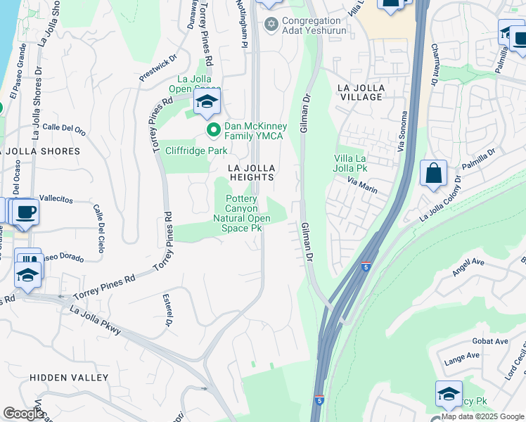 map of restaurants, bars, coffee shops, grocery stores, and more near 8205 La Jolla Scenic Drive North in San Diego