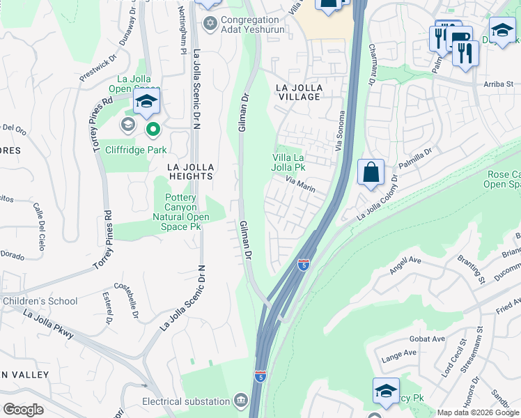 map of restaurants, bars, coffee shops, grocery stores, and more near 8088 Caminito Mallorca in San Diego