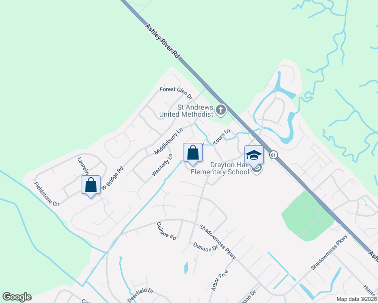 map of restaurants, bars, coffee shops, grocery stores, and more near 136 Droos Way in Charleston