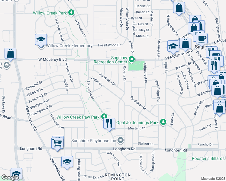 map of restaurants, bars, coffee shops, grocery stores, and more near 328 Lottie Lane in Saginaw