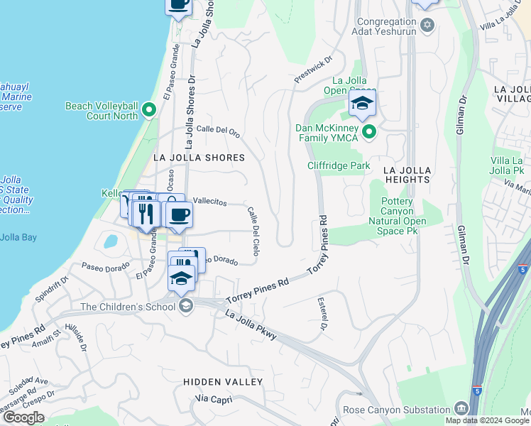 map of restaurants, bars, coffee shops, grocery stores, and more near in San Diego County