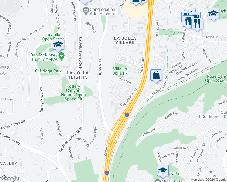 map of restaurants, bars, coffee shops, grocery stores, and more near 8088 Caminito Mallorca in San Diego