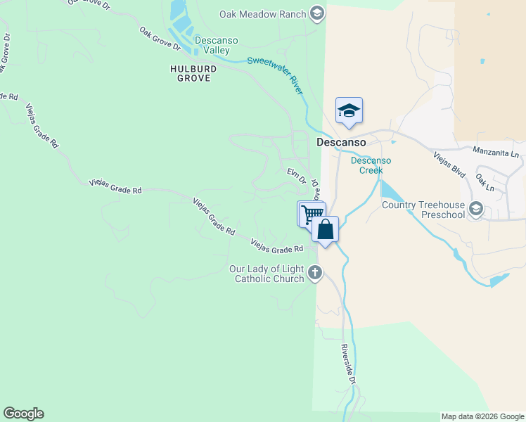 map of restaurants, bars, coffee shops, grocery stores, and more near 24578 Viejas Grade Road in Descanso
