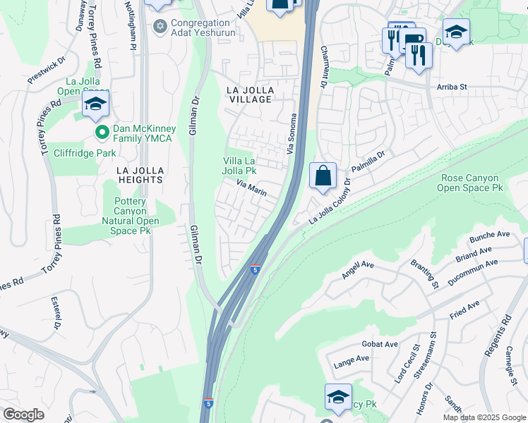 map of restaurants, bars, coffee shops, grocery stores, and more near 3378 Caminito Vasto in San Diego