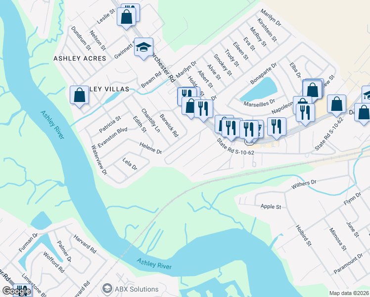 map of restaurants, bars, coffee shops, grocery stores, and more near 4708 Fetteressa Avenue in North Charleston