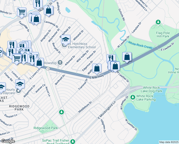 map of restaurants, bars, coffee shops, grocery stores, and more near in Dallas