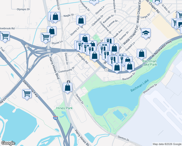 map of restaurants, bars, coffee shops, grocery stores, and more near in Dallas