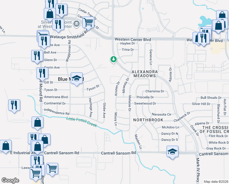 map of restaurants, bars, coffee shops, grocery stores, and more near 753 Globe Avenue in Blue Mound
