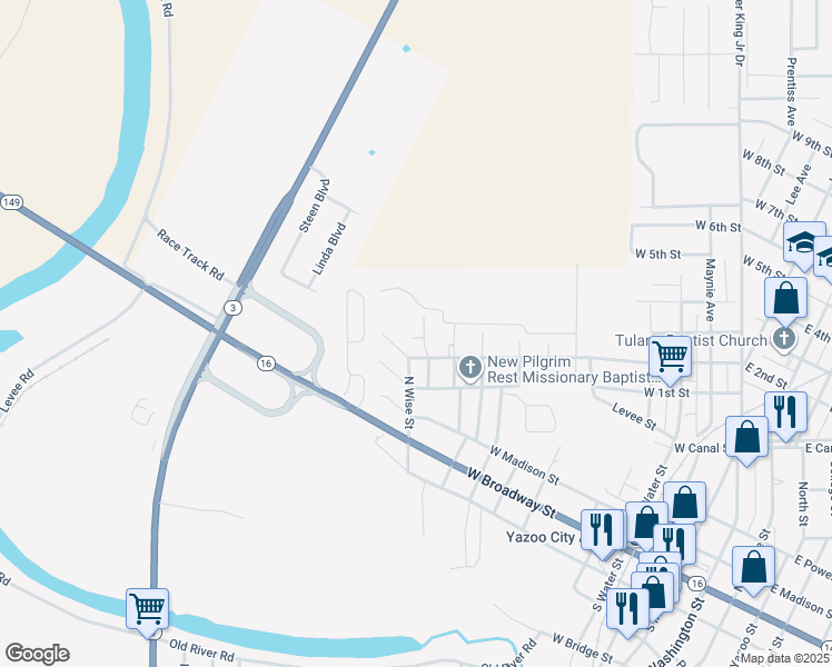 map of restaurants, bars, coffee shops, grocery stores, and more near 826 West 2nd Street in Yazoo City