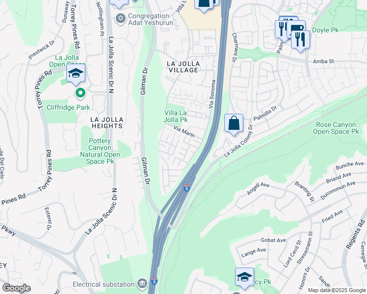 map of restaurants, bars, coffee shops, grocery stores, and more near 3338 Caminito Vasto in San Diego