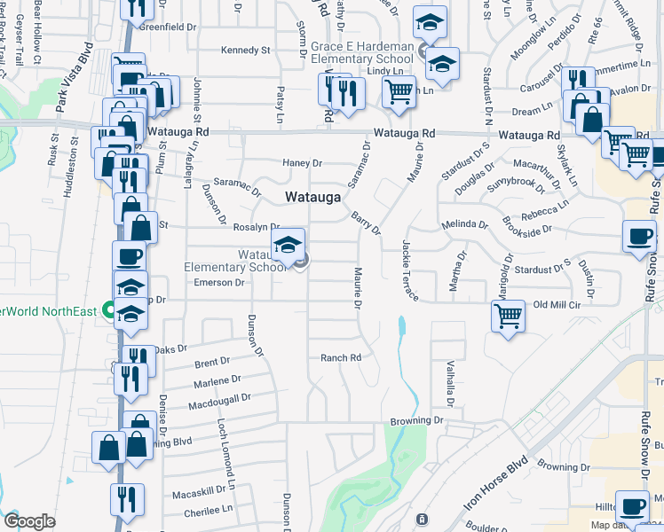map of restaurants, bars, coffee shops, grocery stores, and more near 5916 Bowling Drive in Watauga