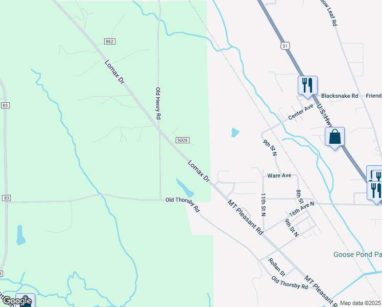 map of restaurants, bars, coffee shops, grocery stores, and more near 2170 County Road 81 in Clanton