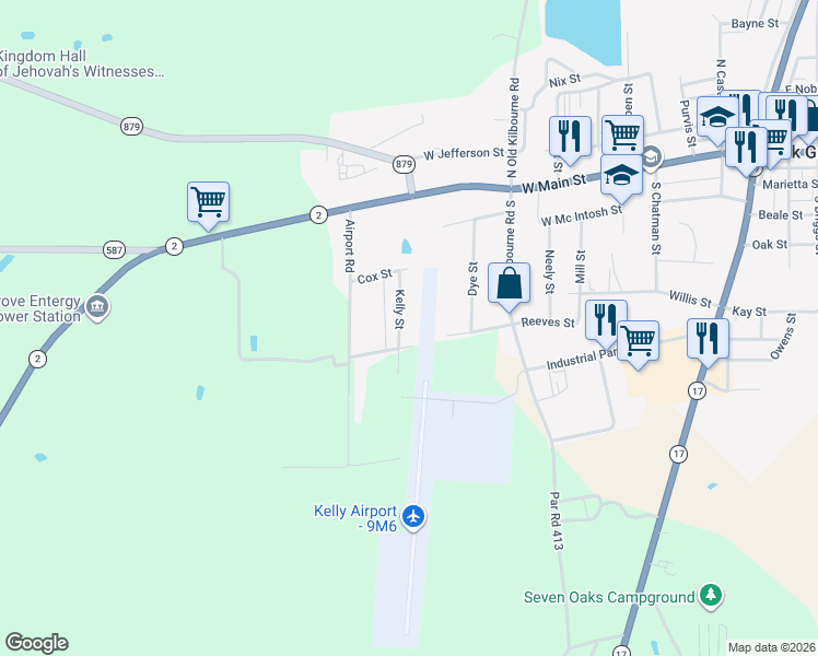map of restaurants, bars, coffee shops, grocery stores, and more near 606 Airport Road in Oak Grove