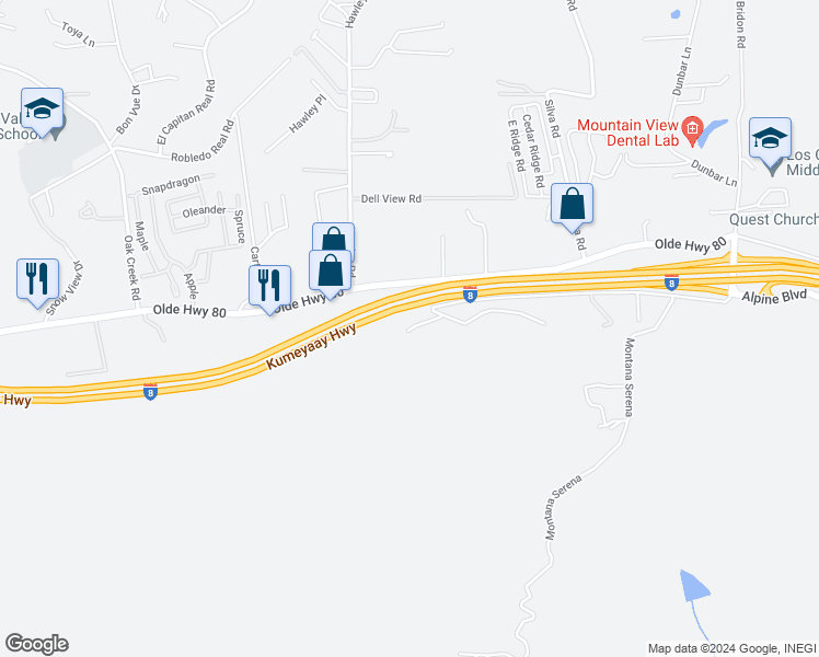 map of restaurants, bars, coffee shops, grocery stores, and more near 15711 Viewside Lane in El Cajon