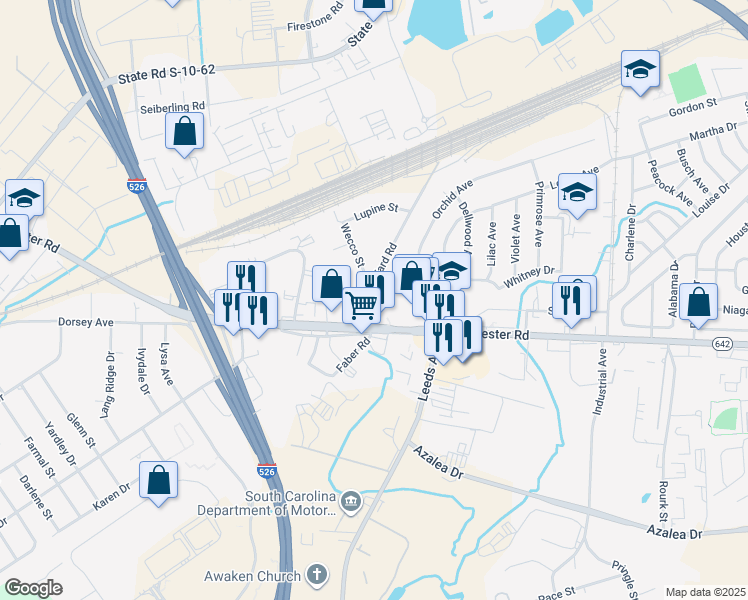 map of restaurants, bars, coffee shops, grocery stores, and more near 4506 Dorchester Road in North Charleston