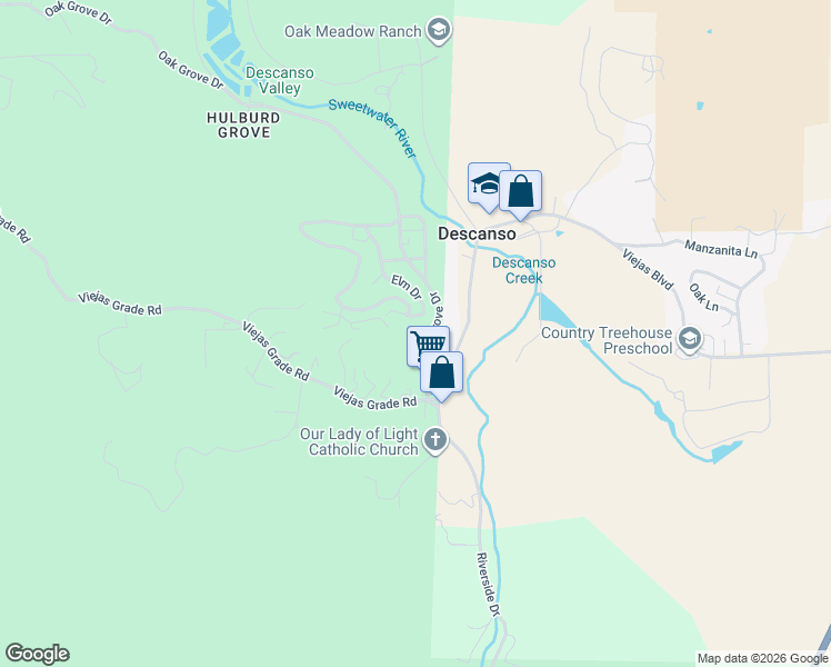 map of restaurants, bars, coffee shops, grocery stores, and more near 9310 Oak Grove Drive in Descanso