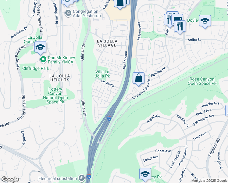 map of restaurants, bars, coffee shops, grocery stores, and more near 3378 Caminito Vasto in San Diego