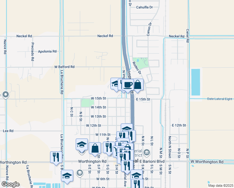 map of restaurants, bars, coffee shops, grocery stores, and more near 885 North Imperial Avenue in Imperial