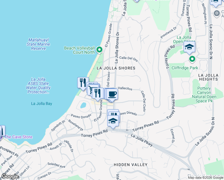 map of restaurants, bars, coffee shops, grocery stores, and more near in San Diego