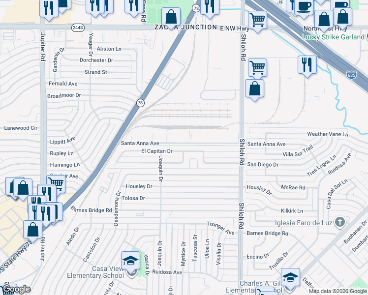 map of restaurants, bars, coffee shops, grocery stores, and more near 2445 Santa Anna Avenue in Dallas