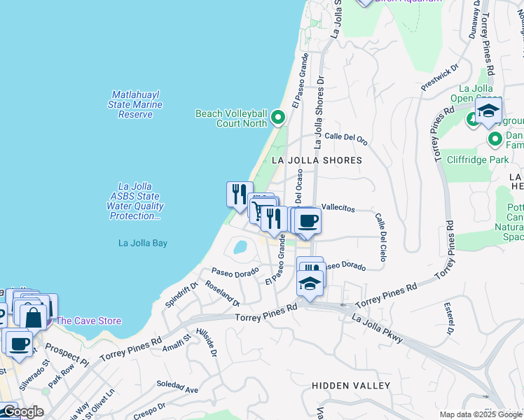 map of restaurants, bars, coffee shops, grocery stores, and more near 2120 Vallecitos in San Diego