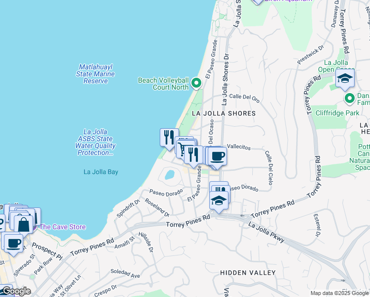map of restaurants, bars, coffee shops, grocery stores, and more near 2120 Vallecitos in San Diego