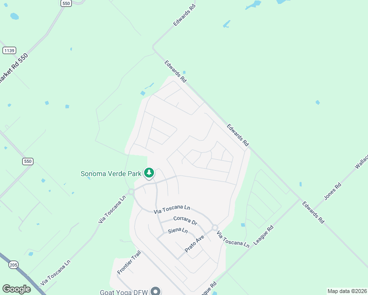 map of restaurants, bars, coffee shops, grocery stores, and more near 2033 Corleone Dr in Rockwall