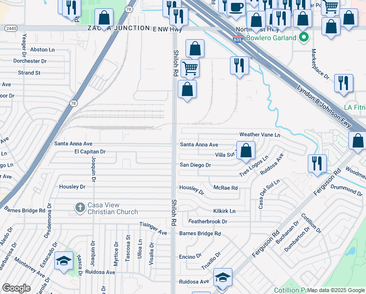 map of restaurants, bars, coffee shops, grocery stores, and more near 2921 Santa Anna Avenue in Dallas