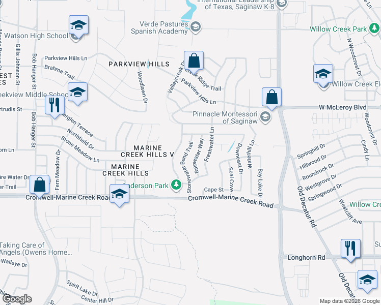 map of restaurants, bars, coffee shops, grocery stores, and more near 6416 Stonewater Bend Trail in Fort Worth