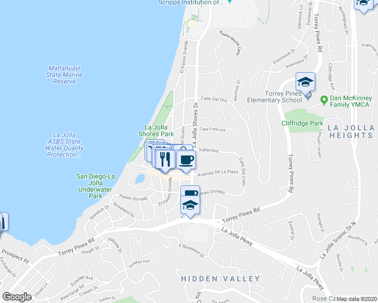 map of restaurants, bars, coffee shops, grocery stores, and more near 2247 Vallecitos in San Diego