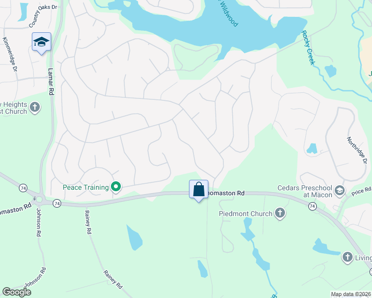 map of restaurants, bars, coffee shops, grocery stores, and more near 1390 Conestoga Trail in Macon