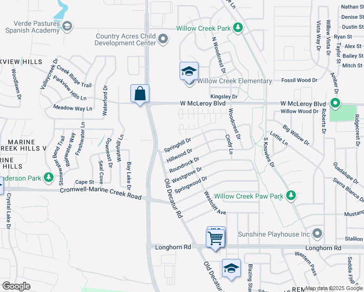 map of restaurants, bars, coffee shops, grocery stores, and more near 1097 Springhill Drive in Saginaw