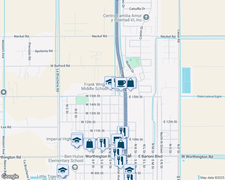 map of restaurants, bars, coffee shops, grocery stores, and more near 885 North Imperial Avenue in Imperial