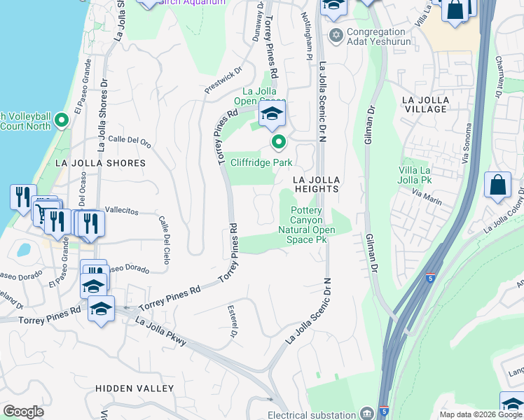 map of restaurants, bars, coffee shops, grocery stores, and more near 8236 Caminito Lacayo in San Diego