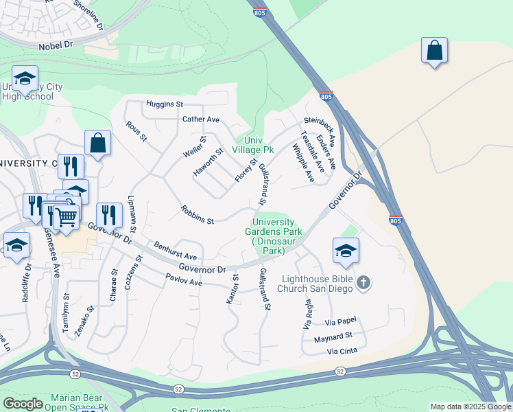map of restaurants, bars, coffee shops, grocery stores, and more near 4790 Robbins Street in San Diego