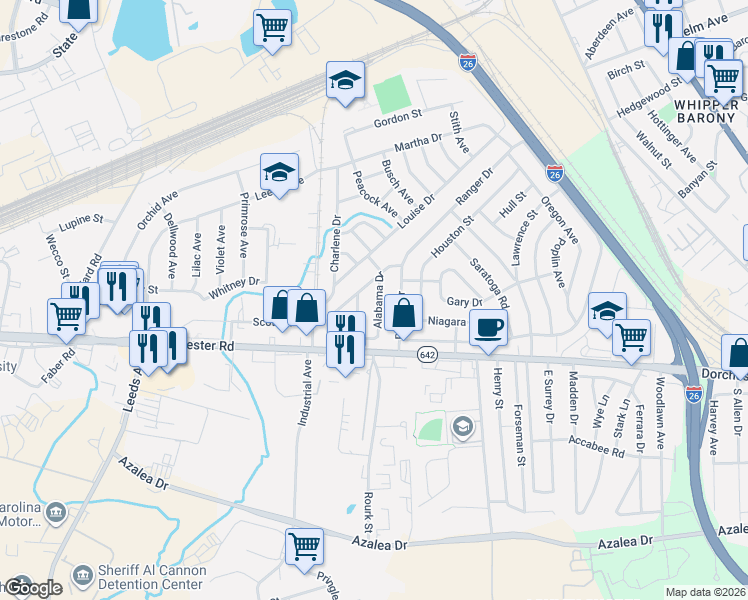 map of restaurants, bars, coffee shops, grocery stores, and more near 2863 Alabama Drive in North Charleston