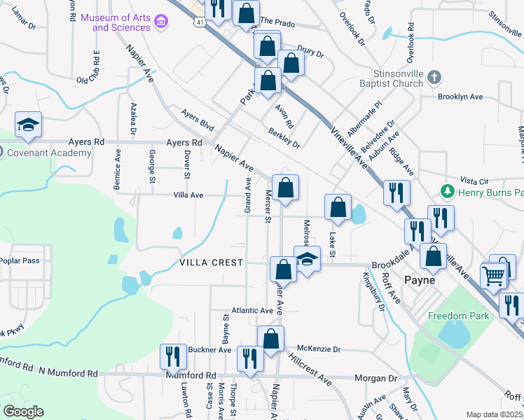 map of restaurants, bars, coffee shops, grocery stores, and more near 3831 Fairmont Avenue in Macon