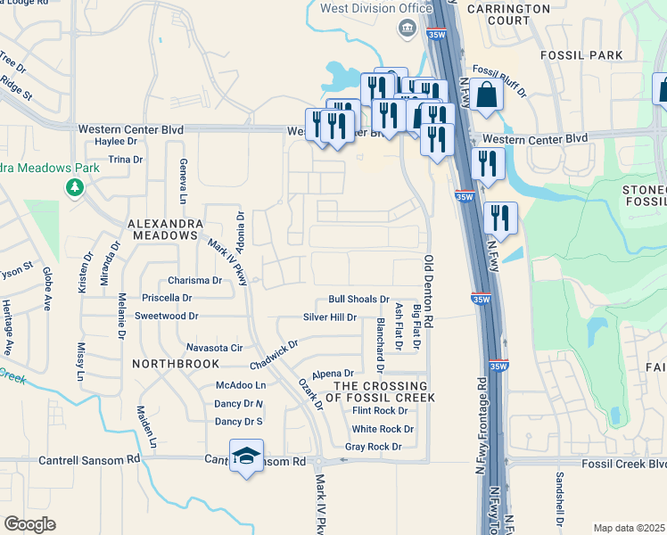 map of restaurants, bars, coffee shops, grocery stores, and more near 2800 Sedona Ranch Drive in Fort Worth