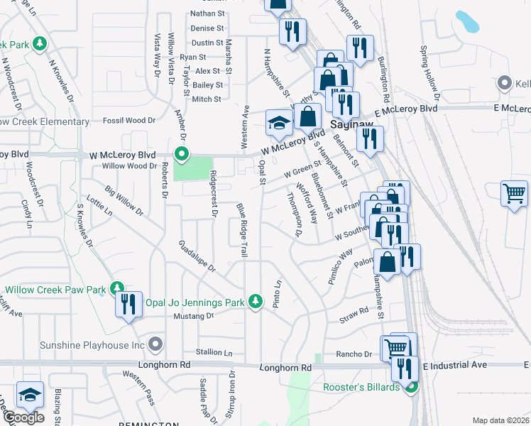 map of restaurants, bars, coffee shops, grocery stores, and more near 371 Opal Court in Saginaw