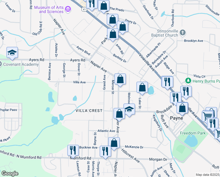 map of restaurants, bars, coffee shops, grocery stores, and more near 3831 Fairmont Avenue in Macon