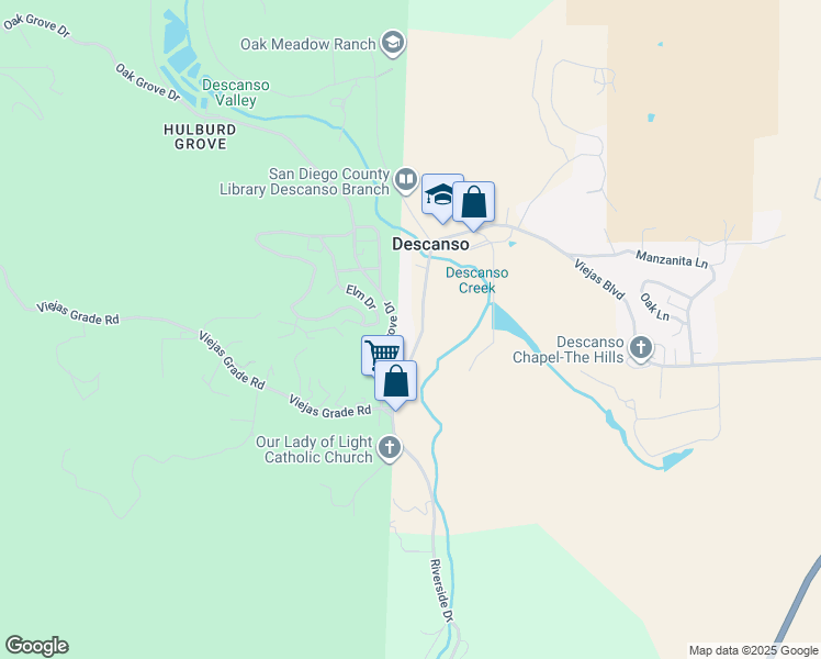 map of restaurants, bars, coffee shops, grocery stores, and more near 24752 Viejas Boulevard in Descanso