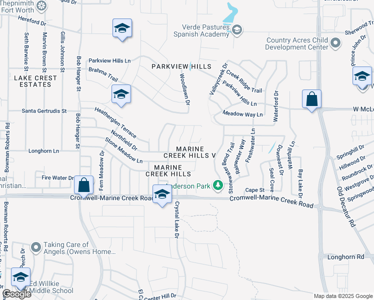 map of restaurants, bars, coffee shops, grocery stores, and more near 5333 Northfield Drive in Fort Worth