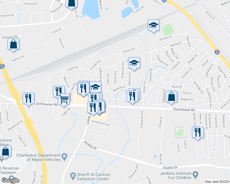 map of restaurants, bars, coffee shops, grocery stores, and more near 4326 Spur Street in North Charleston