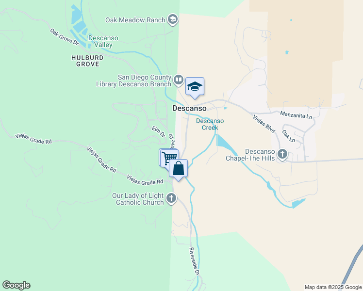 map of restaurants, bars, coffee shops, grocery stores, and more near 24752 Viejas Boulevard in Descanso
