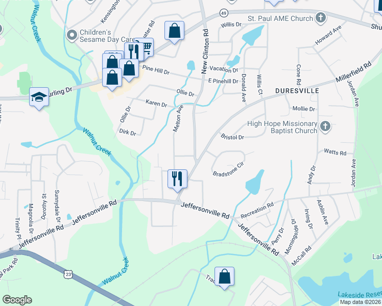 map of restaurants, bars, coffee shops, grocery stores, and more near 2130 New Clinton Road in Macon